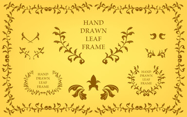 フレーム素材、手描きのナチュラルなリーフフレーム
