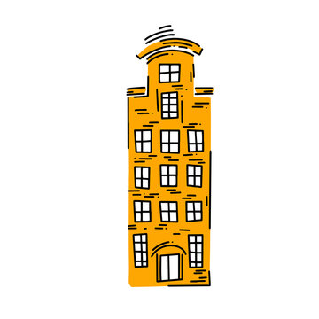 recommend clip art: old vintage european houses. Hand drawn sketch in doodle style. Vector image, clipart, editable details. Fairytale house for stickers or children books.