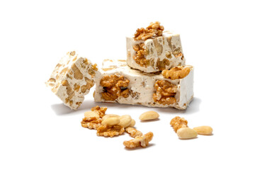 Pieces of nougat isolated on a  hite background
