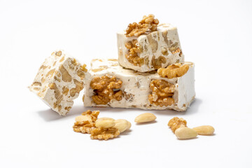 Pieces of nougat isolated on a  hite background
