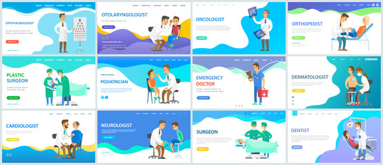 Set of illustrations about providing medical services online. Paid program for patients. Online treatment and consultations with specialists. App for communication with doctors landing page template
