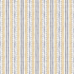 Naadloze Franse blauwe gele boerderij stijl strepen textuur. Geweven linnen doek patroon achtergrond. Lijn gestreepte close-up geweven stof voor keukenhanddoek materiaal. Picknick tafelkleed van krijtstreepvezels
