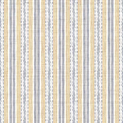 Wall murals Farmhouse style Seamless french blue yellow farmhouse style stripes texture. Woven linen cloth pattern background. Line striped closeup weave fabric for kitchen towel material. Pinstripe fiber picnic table cloth