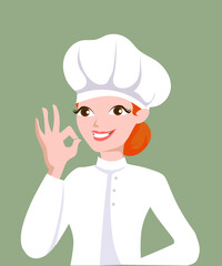 Chef woman guesturing ok sign vector