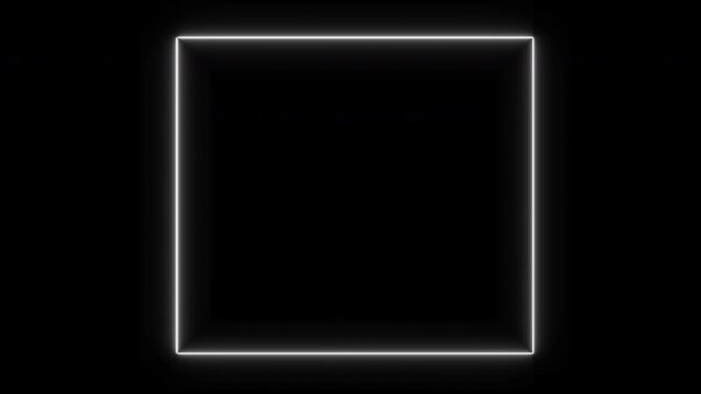 White Neon glowing rectangle frame on black background. Video animation 4K 3840x2160