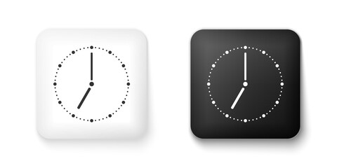 Black and white Clock icon isolated on white background. Time symbol. Square button. Vector.