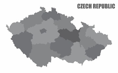 The Czech Republic isolated grayscale map divided in regions