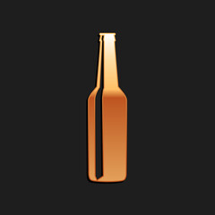 Gold Beer bottle icon isolated on black background. Long shadow style. Vector.