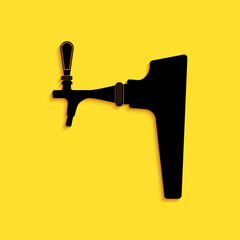 Black Beer tap icon isolated on yellow background. Long shadow style. Vector.