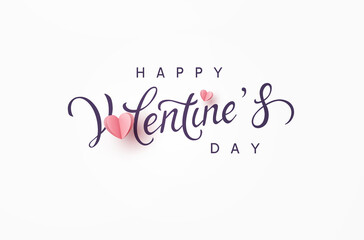 Valentine's Day greeting card and pink paper flying hearts on white background. Vector symbols of love with lettering postcard or romantic banner