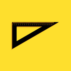 Black Triangular ruler icon isolated on yellow background. Straightedge symbol. Geometric symbol. Long shadow style. Vector.