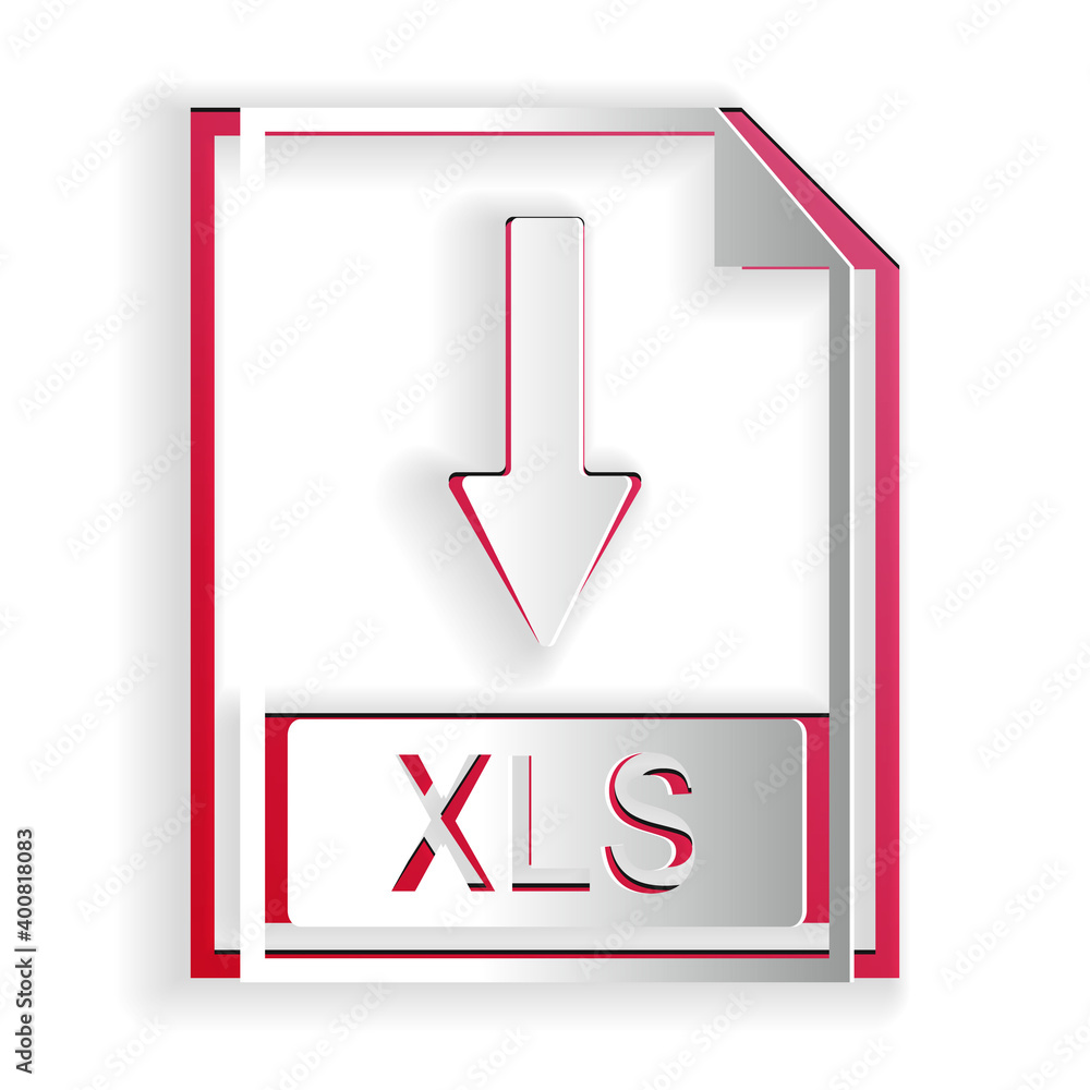 Poster paper cut xls file document icon. download xls button icon isolated on white background. paper art s