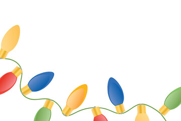 Christmas Lights, Christmas Lights Background, Colorful Christmas Light Bulbs Icon Border, Holiday Lights, Vector Illustration Background