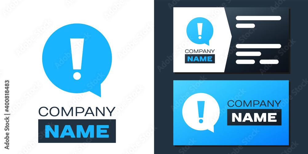 Poster logotype exclamation mark in circle icon isolated on white background. hazard warning symbol. logo d