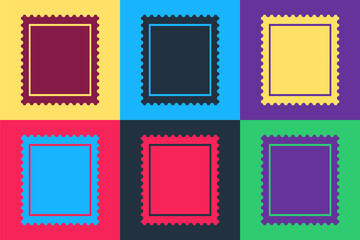 Pop art Postal stamp icon isolated on color background. Vector.