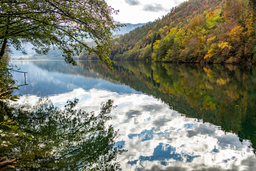 Autumn landscape on the Levico lake, Trentino Alto Adige - Italy