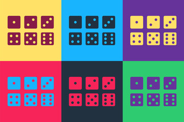 Pop art Set of six dices icon isolated on color background. Vector.