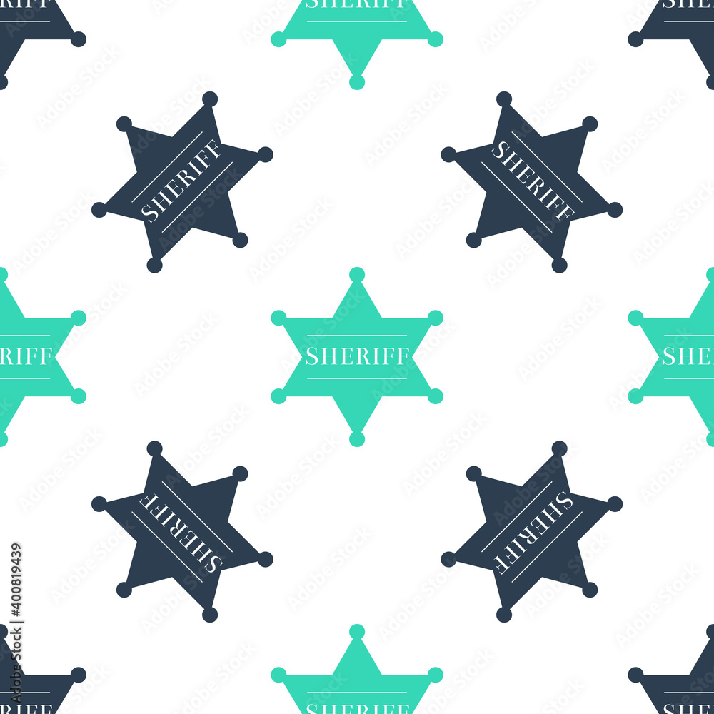 Poster green hexagonal sheriff star icon isolated seamless pattern on white background. sheriff badge symbo