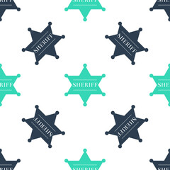 Green Hexagonal sheriff star icon isolated seamless pattern on white background. Sheriff badge symbol. Vector.