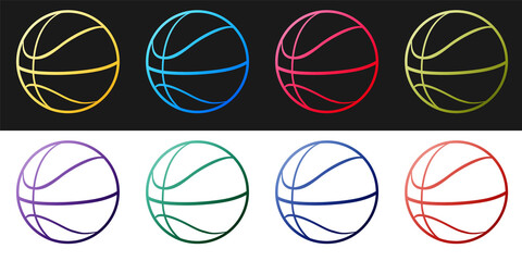Set Basketball ball icon isolated on black and white background. Sport symbol. Vector.