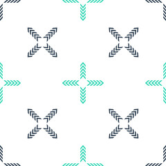 Green Arrows in four directions icon isolated seamless pattern on white background. Vector.