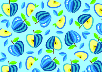 illustration of apples on blue background, apples pattern