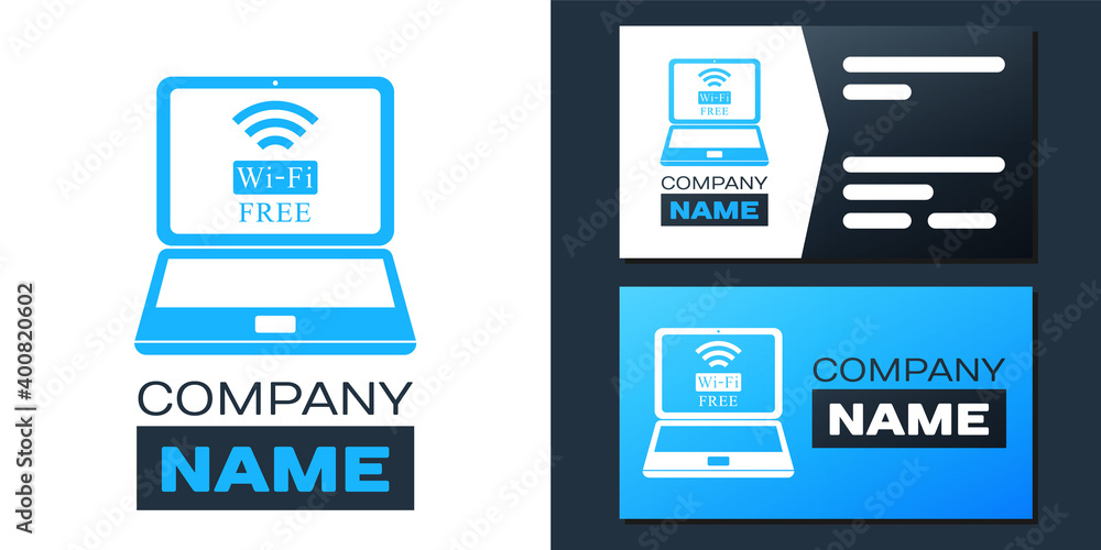 Poster logotype laptop and free wi-fi wireless connection icon isolated on white background. wireless techn