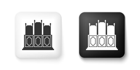 Black and white Court's room with table icon isolated on white background. Chairs icon. Square button. Vector.