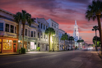 Fototapeta premium Downtown Charleston South Carolina with sunset