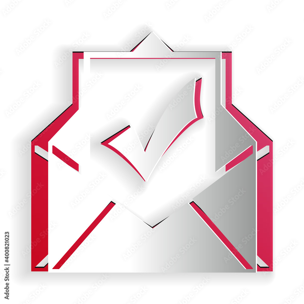 Aufkleber paper cut envelope with document and check mark icon isolated on white background. successful email 