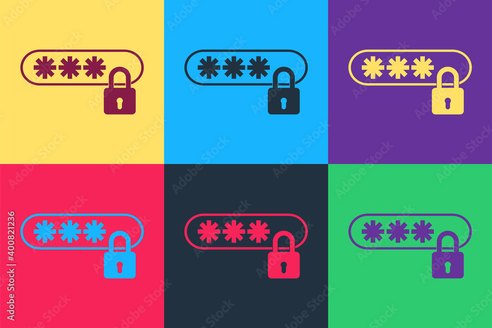 Aufkleber pop art password protection and safety access icon isolated on color background. lock icon. security