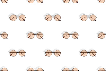 Background on the theme of glasses for vision. Glasses seamless pattern on a white background.