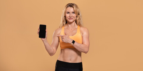 Modern workout with devices, online app and site advertising