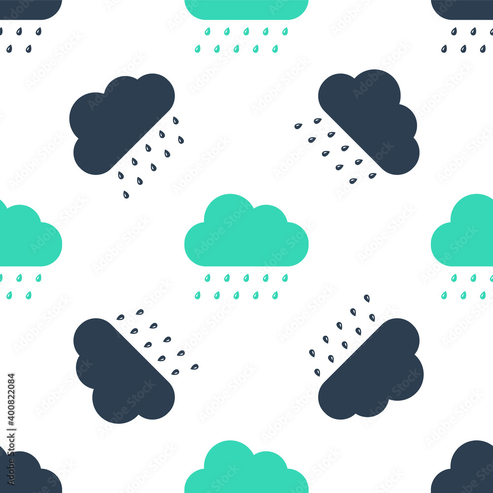 Poster green cloud with rain icon isolated seamless pattern on white background. rain nimbus cloud precipit