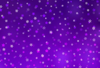 Dark Purple, Pink vector template with ice snowflakes, stars.