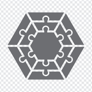 Simple icon hexagon puzzle in gray. Simple icon puzzle of the twelve elements  and center on transparent background. EPS10.