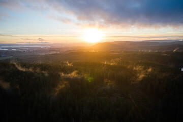 Drone shot of the nature around Bogstad, Oslo, Norway. 