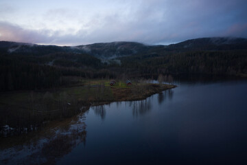 Drone shot of the nature around Bogstad, Oslo, Norway. 