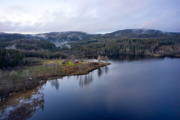 Drone shot of the nature around Bogstad, Oslo, Norway. 