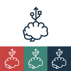 Linear vector icon with brain and usb