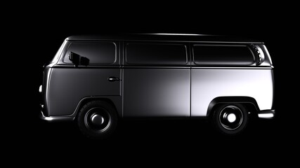 3d Render of a Camping bus, isolated on black background