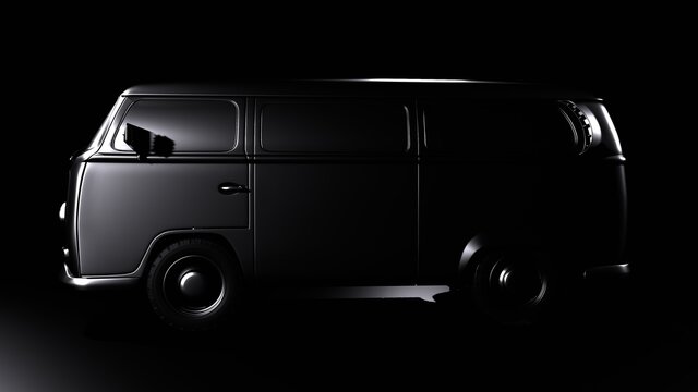 Camping Bus auf schwarzem Hintergrund, Seitenansicht