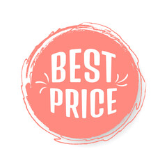 Red round best price button with ribbon