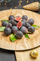 front view fresh sweet figs inside plate on a dark background fruit dark photo taste xmas