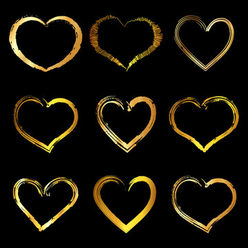 Gold Heart. Love. Romantic heart. Gold heart Frame Vector.