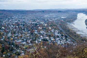 Germany, mountain houses and Rhine river
