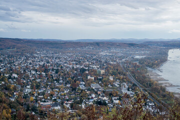 Germany, mountain houses and Rhine river
