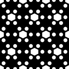 Hexagons, circles ornament. Seamless pattern. Polygons, figures background. Simple shapes wallpaper. Geometrical backdrop. Digital paper, web designing, textile print.