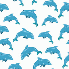 Seamless pattern with dolphins of different sizes
