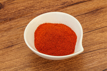 Dry paprika powder in the bowl